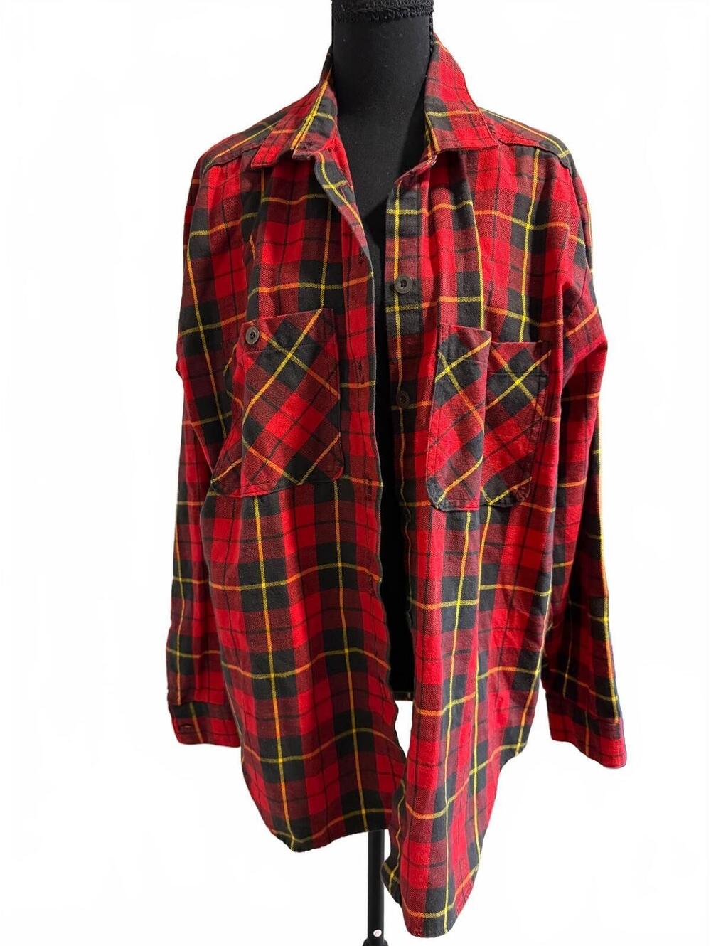 Palmetto’s Vintage Red Black Plaid Flannel Button Front Shirt USA Made Large